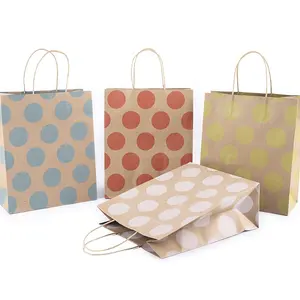 फैशन दौर डॉट्स के साथ क्राफ्ट पेपर बैग गहने शॉपिंग पैकेजिंग वर्तमान उपहार बैग संभाल