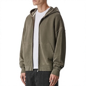 Sweat-shirts à capuche pour hommes en gros, haute qualité 380 GSM, personnalisables OEM, coupe oversize et carrée, en molleton brossé 100% coton, avec fermeture éclair intégrale - Product Image 6
