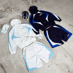Windbreaker Shorts Set Nylon Tracksuit Lightweight Cut and Sew <b>Zip</b> <b>up</b> <b>Jackets</b> and Nylon Shorts Custom Two Piece Windbreaker Set - Product Image 4