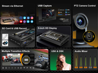 AVMATRIX SHARK S6 Commutateur vidéo 6 canaux SDI HDMI, enregistrement RTMP SRT, mixeur vidéo en direct pour studio virtuel, église, événement en direct