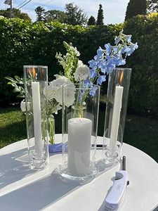 Juego de Jarrones Cilíndricos Altos Transparentes de Extremo Abierto para Decoración de Bodas y Hogar, Portavelas de Cristal Tipo Huracán para Velas Cónicas - Product Image 1