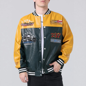 Blouson Bomber Unisexe Vintage Personnalisé Style Urbain, Design Moto et Universitaire, Broderie de Lettres Faite Main, Patchwork sur le Devant - Product Image 1