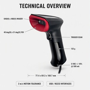 เครื่องสแกนบาร์โค้ดแบบ Ergonomic รองรับ QR Code 2 มิ<span class=keywords><strong>ต</strong></span>ิ พร้อมแท่นชาร์จและขาตั้งอัตโนมั<span class=keywords><strong>ต</strong></span>ิ สำหรับใช้ในร้านค้าปลีก - Product Image 4