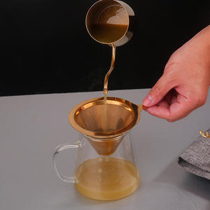 Filtro de café reutilizable de acero inoxidable, cono sin papel con asa para el hogar, oficina, viajes y camping - Product Image 4