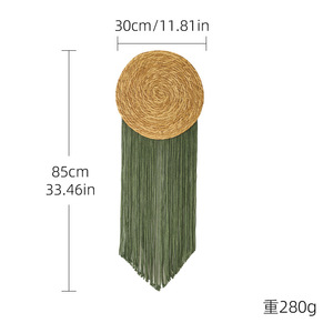 Arazzo Rotondo in Macramè di Paglia con Corda di Cotone Intrecciata e Nappe Lisce, Decorazione Murale Bohemien per Hotel e Casa - Product Image 4