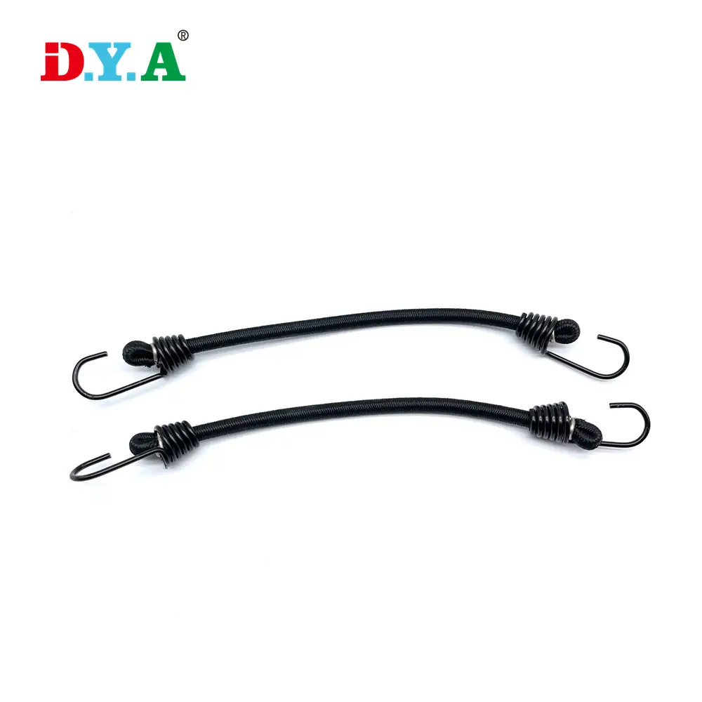 Black Customization Size 5mm Width 9cm Length Set Polyester Latex Bungee Cord with Metal Hook for Binding Outdoor