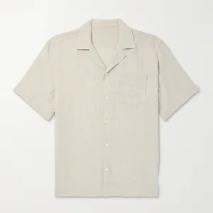 Uomo Streetwear oversize Shorts manica da uomo camicie da lavoro camicia di <span class=keywords><strong>lino</strong></span> up Vintage corto Slim Fit Casual con bottone per uomo bianco - Product Image 1