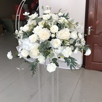 Décoration de table de mariage en soie florale faite à la main, boule de fleurs de rose rouge et blanche, élégante, artificielle, pour mariage, fête des mères