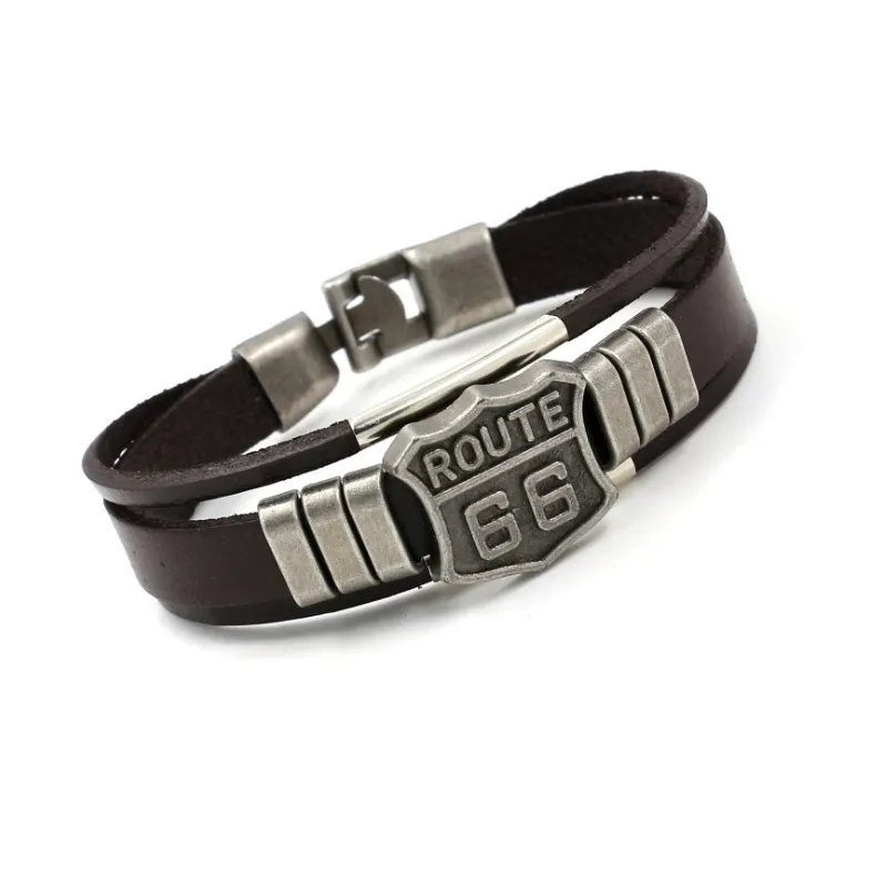 Personality Men's Punk Tide Brand Multilayer Leather 66 Route Bracelet