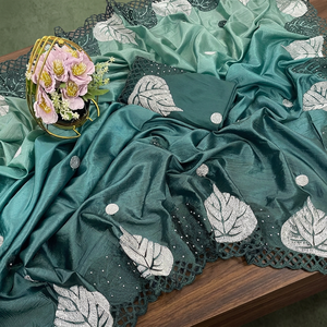 Sari de Seda Estampada Étnica de Diseño Indio, Última Moda Tradicional Exclusiva, Elegante para Fiestas, Bodas, Festivales, para Mujer - Product Image 3