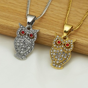 Gioielli su misura in acciaio inossidabile placcato oro hiphop <span class=keywords><strong>collana</strong></span> con <span class=keywords><strong>gufo</strong></span> occhio nero con design a forma di uccello con strass da uomo - Product Image 4