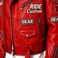 Veste de course en cuir pour homme sur mesure OEM ODM, avec broderie et patchs gaufrés rouges, style moto et décontracté
