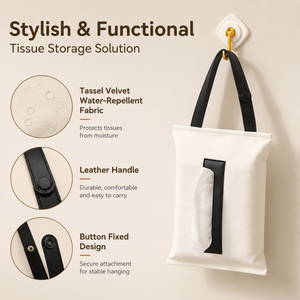 <span class=keywords><strong>Porte</strong></span>-mouchoirs de <span class=keywords><strong>voiture</strong></span> suspendu élégant et imperméable avec pompon, poignée en cuir fixée par bouton, support de mouchoirs de luxe - Product Image 2