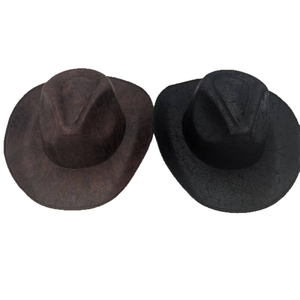 Chapeau de cowboy occidental noir à large bord en simili cuir unisexe, chapeau de protection solaire de style rétro - Product Image 4