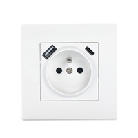 Enchufe francés estándar europeo con puertos de salida USB tipo A tipo C, panel de PC ignífugo, enchufes eléctricos de pared para el hogar
