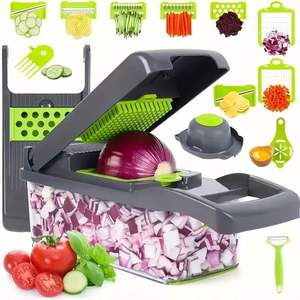 Multifunctional Manual Stainless Steel 14-Piece Adjustable Eco-Friendly <b>Vegetable</b> Slicer Press Knife Container Dishwasher Tool - Product Image 1