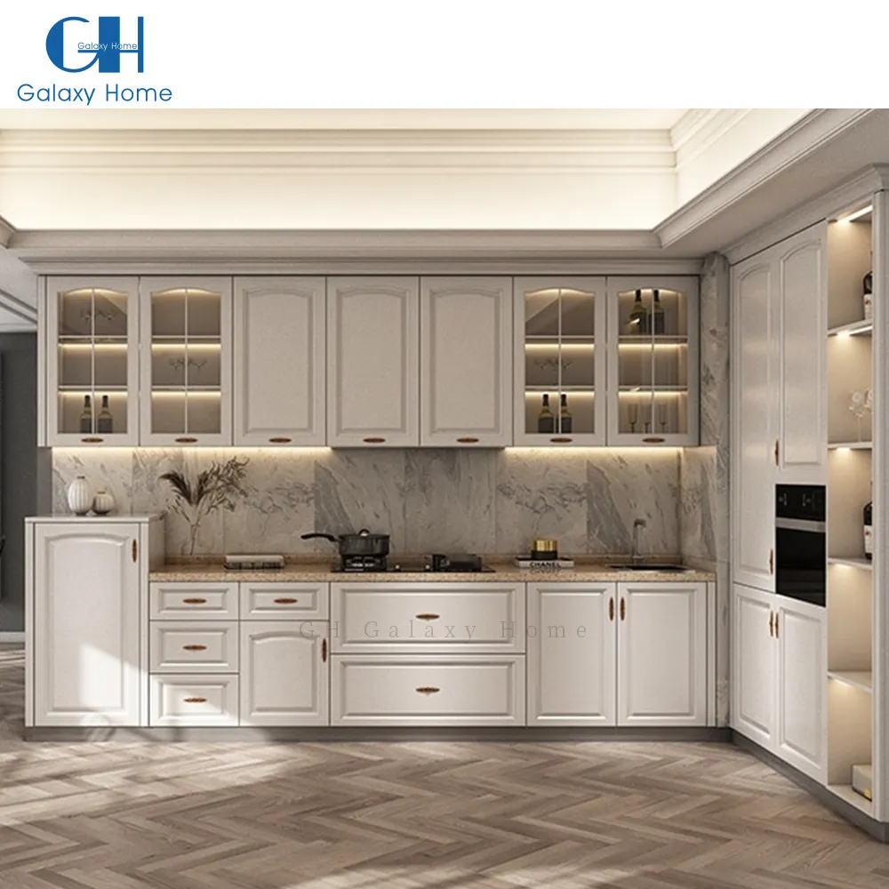 GH a forma di L su misura in legno massello stile italiano neoclassico in legno di quercia bianca Set armadi da cucina armadio per mobili per la casa