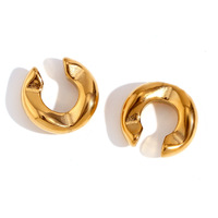 Pendientes simples de moda explosiva de diseño, chapado en acero inoxidable, fundición de oro de 18 quilates, Clip de oreja de corte grueso en forma de C