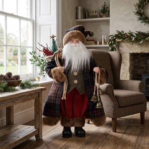 Vintage Plaid Christmas Santa Claus Figurine Collectibles for Room Papai Noel Wholesale - Product Image 3