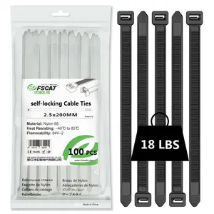 FSCAT Cable Tie Nylon 66 2.5*80mm Self-locking 100 Pcs Black Nylon Plastic Cable Tie Wrap UV Zip Ties