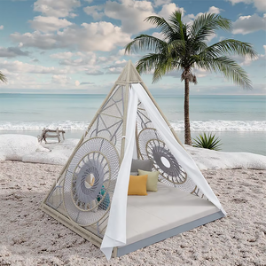 مصنع الجملة جميع الطقس إطار معدني الشاطئ سرير نهاري المعاصرة كراسي الشمس الهرم الروطان سرير نهاري في الهواء الطلق - Product Image 2