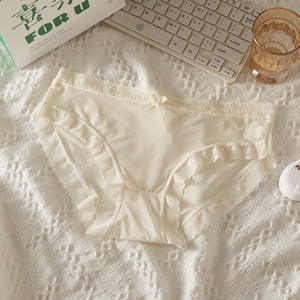 Wholesale Women's Solid Knitted Hipster <b>Lace</b> Panties Mid-Rise <b>Elastic</b> Waistband Lightweight Everyday Underwear - Product Image 5