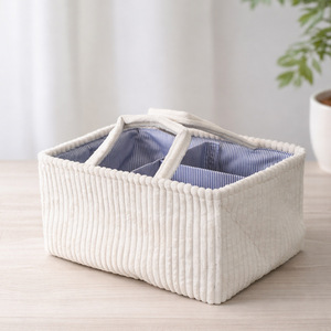 Panier de rangement en velours côtelé, rectangulaire, gris, avec poignée, panier d'organisation domestique pour vêtements, jouets, articles divers - Product Image 4