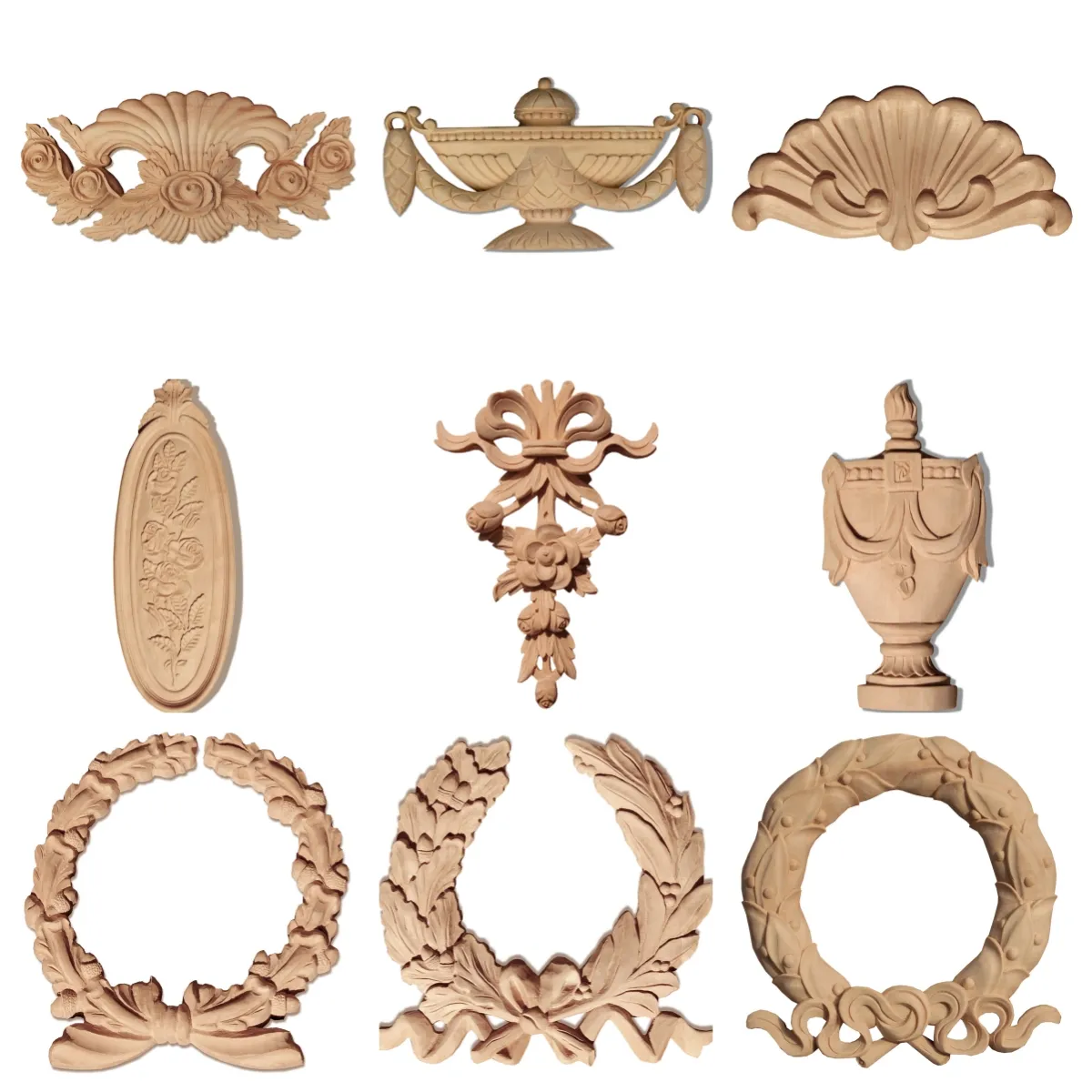 2023 Hot New Products Multiple Types And Sizes Accept Wood Carving Wood Moulding Wood Carving Appliques Carved Appliques Onlays