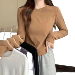 Camiseta Holgada de Manga Larga con Cuello Redondo para Mujer, Estilo Dulce, Verano, Ecológica, Transpirable, de Jersey de Poliéster - Product Image 1