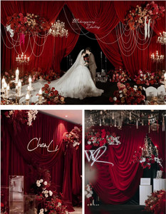 <span class=keywords><strong>ผ้า</strong></span><span class=keywords><strong>ม่าน</strong></span>กำมะหยี่สีแดงไวน์<span class=keywords><strong>พื้น</strong></span>เรียบสไตล์โมเดิร์นสำหรับตกแต่งงานแต่งงาน งานปาร์ตี้ ฉากหลังเวที และงานอีเว้นท์ - Product Image 2