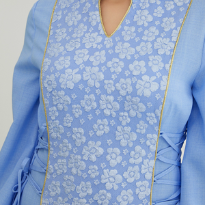 Nouvelle Robe Maxi Musulmane 2026 pour Femme, Modeste, en Jacquard Floral, Col en V, Manches Longues, Abaya, pour l'Aïd et les Mariages, en Polyester Respirant, Style Islamique - Product Image 6