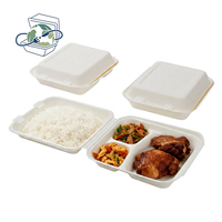Boîte à clapet en bagasse de canne à sucre à 3 compartiments, biodégradable, compostable, conteneur alimentaire jetable pour la restauration à emporter