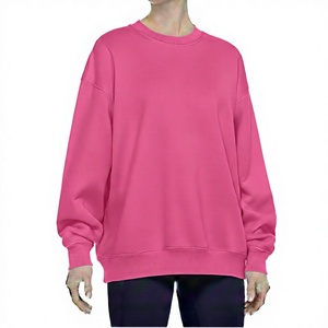 Sudadera de Cuello Redondo Extra Grande para Mujer, Color Rosa Sólido, Manga Larga, Algodón, Ropa Casual de Otoño, Sudaderas con y sin Capucha para Mujer - Product Image 1