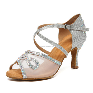 Zapatos de Baile Latino/Salsa/Cha-cha para Mujer LUOQIAO L624 <span class=keywords><strong>Rosa</strong></span>, con Brillantina, Pedrería, Parte Superior de Satén, Suela de Cuero Genuino, para Banquete - Product Image 5