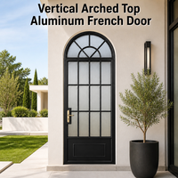 Porte d'entrée de villa en aluminium, style français, arquée, double vitrage trempé, revêtement poudré noir, taille personnalisée, porte de patio extérieure moderne
