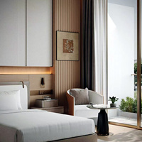 Panneau mural en placage de bois personnalisé pour hall d'hôtel de luxe avec console décorative, meuble d'entrée commercial pour intérieur