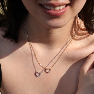 Delicado Collar con Colgante de Corazón, Incrustado con Circonitas Brillantes, Chapado <span class=keywords><strong>en</strong></span> Oro de 18K, Joyería <span class=keywords><strong>para</strong></span> Parejas, Regalo de San Valentín - Product Image 2