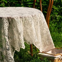 Nappe ronde vintage en polyester brodée de fleurs pour tables à café et à dîner, style dentelle française