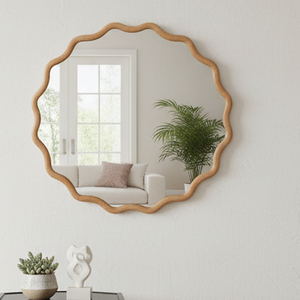 Miroir décoratif rond ondulé en bois massif de 24 pouces, couleur bois naturel, pour chambre à coucher, salle de bain, salon, entrée - Product Image 4
