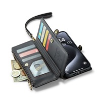 Étui portefeuille CaseMe en cuir sans fil pour Samsung S24 S23 s22 Ultra 10 emplacements pour cartes 1 fermeture éclair étui à bandoulière