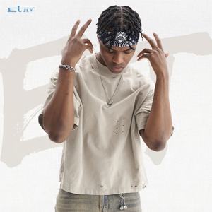 Haute qualité 100% coton Vintage lavage lourd surdimensionné T-shirt impression personnalisée Logo Slim Fit tricoté tissu pour hommes - Product Image 6