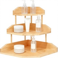 Organisateur de bureau en bambou durable, non pliable, gain de place, pour le bureau à domicile, étagère d'angle de bureau, étagère de rangement triangulaire à 3 niveaux