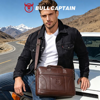 Bolso Mensajero de Cuero Genuino Clásico e Informal para Hombre BULLCAPTAIN, Compatible con Laptop de 14 Pulgadas, Ligero y de Gran Capacidad
