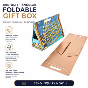 Flashy Prismatic Premium Custom Metallic Copper Triangle Cosmetic Box Fsc Certified Creative Geometric Handle Gift Bag Packaging - Product Image 2