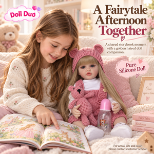 Muñeca Duo Personalizada de Silicona de Cuerpo Completo de 18 Pulgadas, Muñeca Reborn con Cabello Rubio y Gorro de Oso Rosa, Regalo de Navidad Personalizado para Niños - Product Image 2