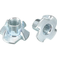 Tuerca en T DIN1624 de 4 Puntas M4 M6, Tuerca de Inserción de Cuatro Garras de Acero Galvanizado con Recubrimiento de Zinc, Clase 4.8, para Muebles y Carpintería