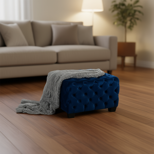 Taburete Otomano Acolchado de Terciopelo, Mueble Moderno para Sala de Estar, Decoración del Hogar, Banco de Almacenamiento, Asiento Tapizado Azul, Diseño Contemporáneo - Product Image 2