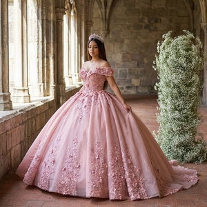Lsany250 Princess Blush Pink Quinceanera Dresses Glitter Beading 3D <b>Flowers</b> Party Sweet 16 Vestidos De 15 Anos Gowns Jancember - Product Image 1
