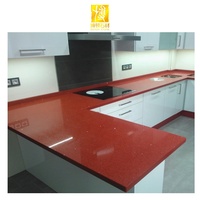 Dalles de sol en pierre artificielle BOTON STONE, finition polie, rouge, dalle de quartz rouge étincelante