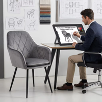 Chaise de salle à manger moderne nordique en velours avec dossier et pieds en métal pour restaurants, cafés et salons